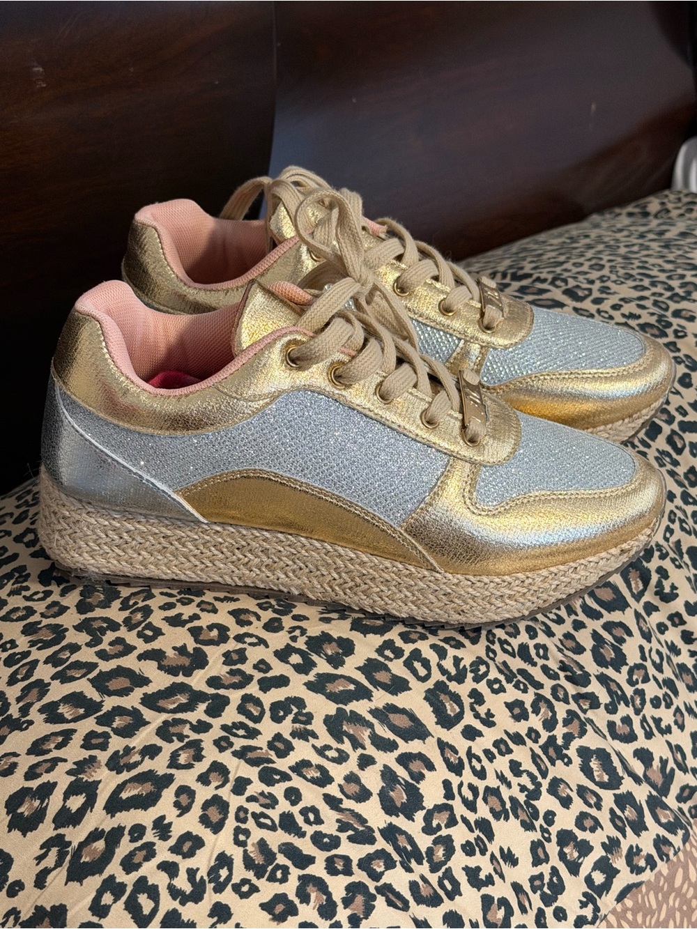 Women's Metallic Gold & Silver Athletic Sneakers with Pink Lining